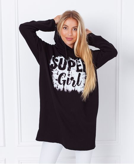 PULLOVER SWEATSHIRT LANGE SUPER GIRL 1359 SCHWARZ