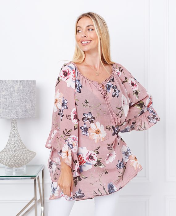 20155 ROSA BEDRUCKTE OVERSIZE-TUNIKA