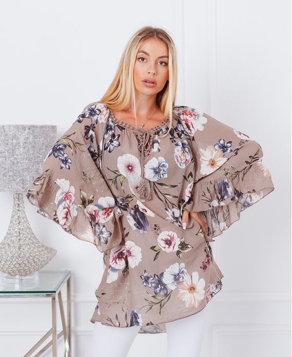 PRINTED OVERSIZE TUNIC 20155 TAUPE