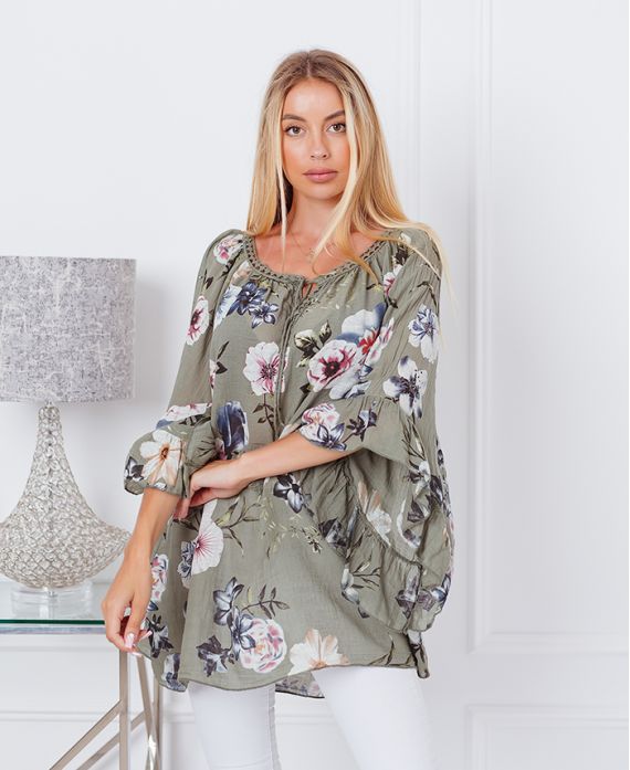 PRINTED OVERSIZE TUNIC 20155 MILITARY GREEN