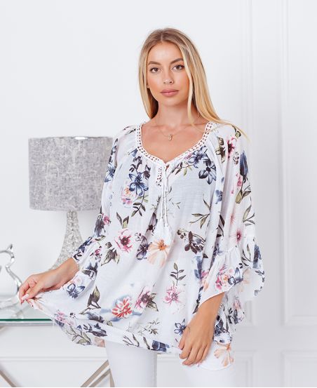 PRINTED OVERSIZE TUNIC 20155 WHITE