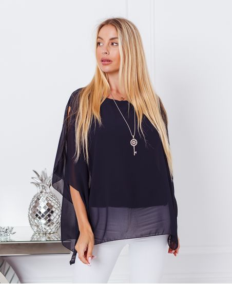 VOILE TUNIC + NECKLACE OFFERED 7510 NAVY BLUE