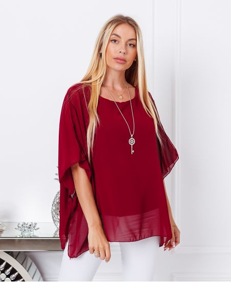 TUNIQUE VOILAGE + COLLIER OFFERT 7510 BORDEAUX