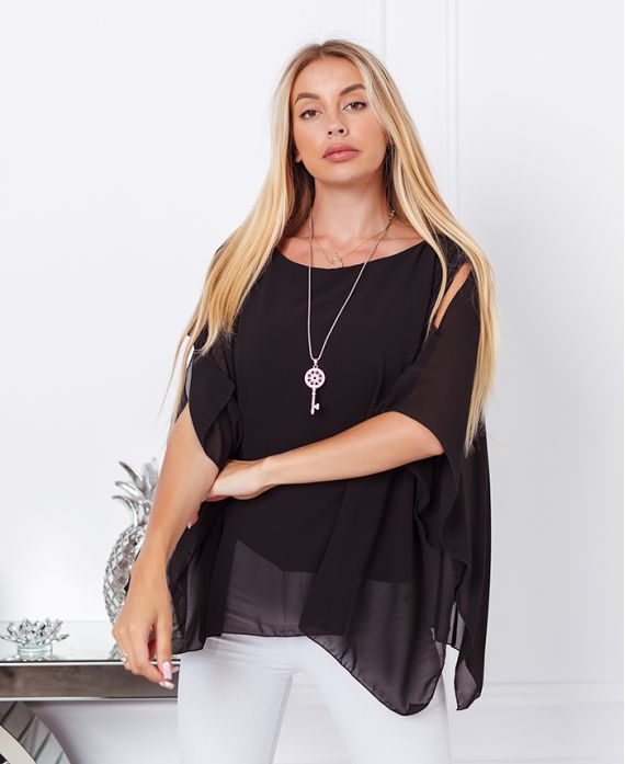 VOILE TUNIC + NECKLACE OFFERED 7510 BLACK