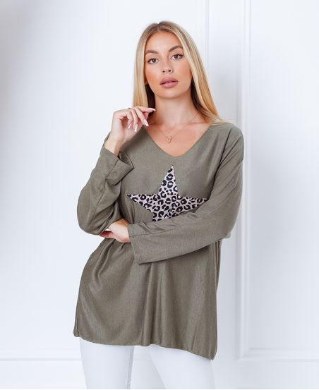 MAGLIONE SOTTILE SCIOLTO ETOILE LEOPARD 8948 VERDE MILITARE