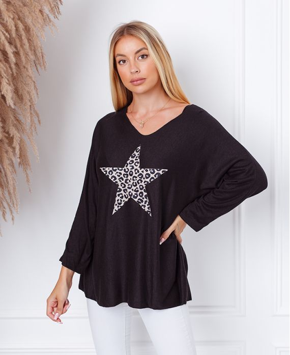 PULL-ENDE GESCHNITTEN ETOILE LEOPARD 8948 SCHWARZ