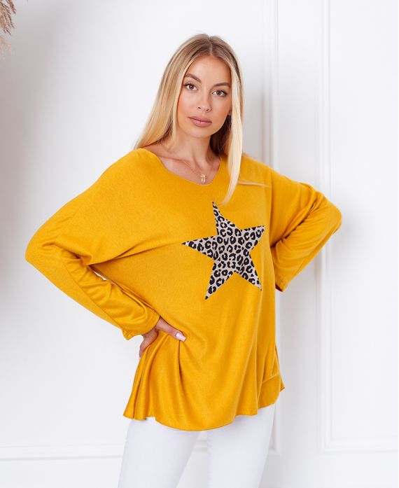 DÜNNER PULLOVER LEOPARD STERN 8948 SENF