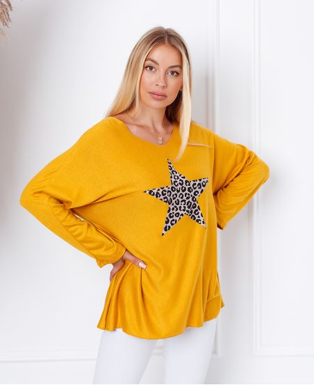 DÜNNER PULLOVER LEOPARD STERN 8948 SENF