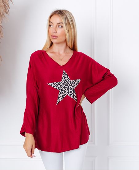 LOCKERER PULLOVER LEOPARD STERN 8948 BORDEAUX