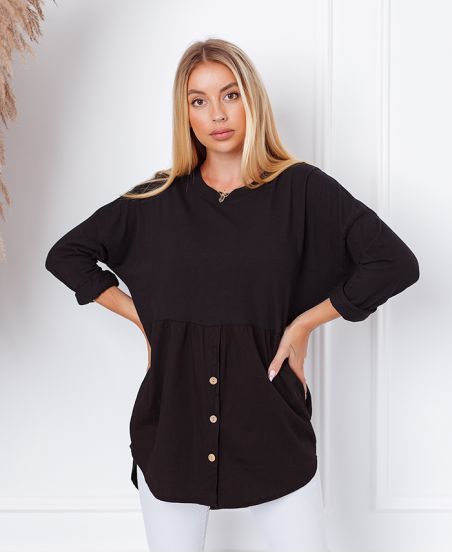 SWEATER COTTON BASE WITH BUTTONS 19001 BLACK