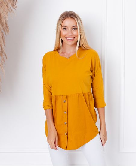 PULL COTON BASE A BOUTONS 19001 MOUTARDE