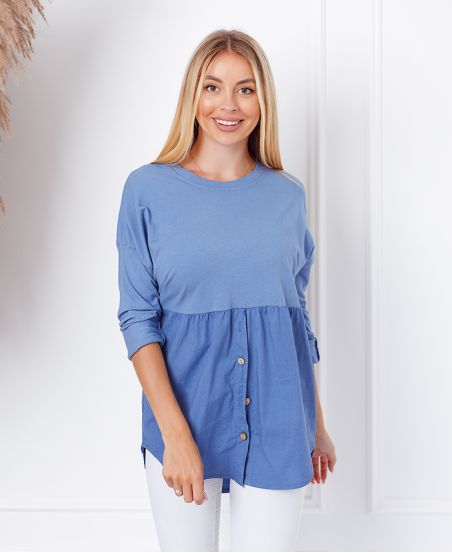 MAGLIA BASE IN COTONE CON BOTTONI 19001 BLUE JEANS