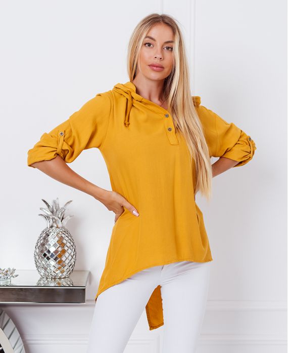 BLUSA FLUIDA CON CAPPUCCIO 9205 SENAPE