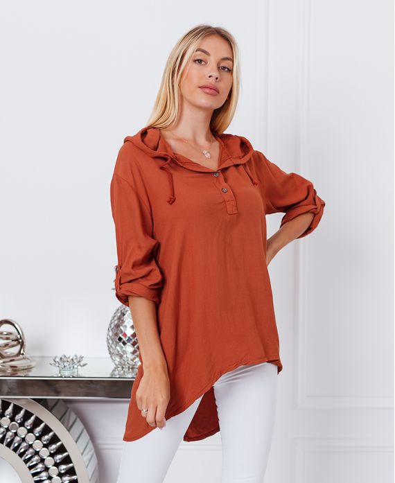 BLUSA FLUIDA CON CAPUCHA 9205 BRICK