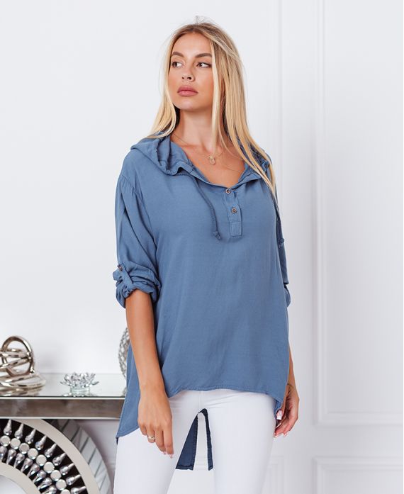 BLUSA FLUID CON CAPPUCCIO 9205 BLUE JEANS