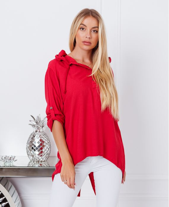 BLUSA CON CAPUCHA FLUIDA 9205 ROJA