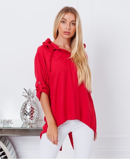 BLUSA FLUID CON CAPPUCCIO 9205 ROSSO