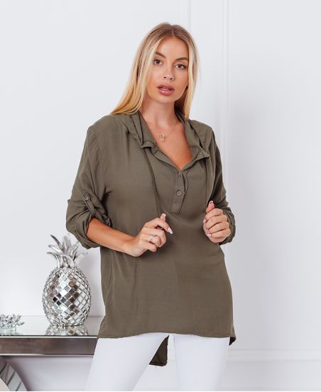 HOODED FLUID BLOUSE 9205 MILITARY GREEN