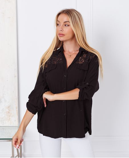 CAMICIA IN PIZZO CON PAILLETTES 9261 NERO