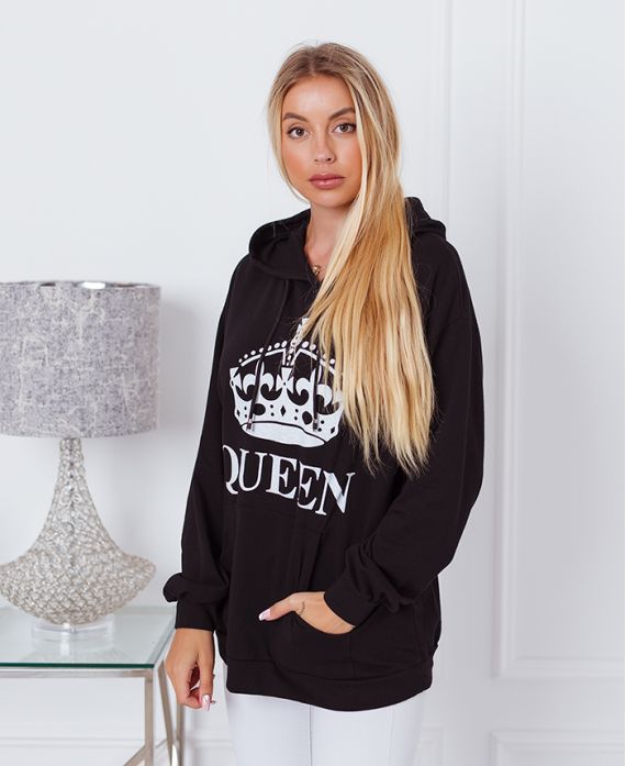 CZARNY SWETER Z KAPTUREM QUEEN 9628