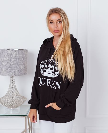 PULLOVER SWEATSHIRT MIT KAPUZE HAT QUEEN 9628 SCHWARZ