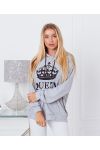 PULLOVER SWEATSHIRT MIT KAPUZE HAT QUEEN 9628 HELLGRAU