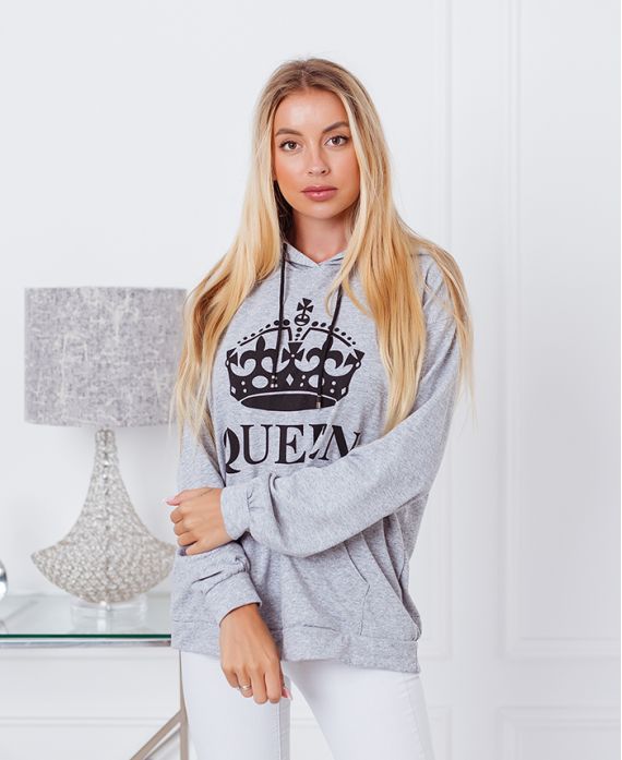 PULLOVER CON CAPPUCCIO QUEEN 9628 GRIGIO CHIARO