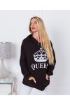 CZARNY SWETER Z KAPTUREM QUEEN 9628