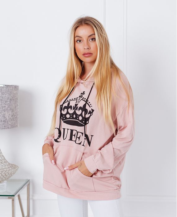 RÓŻOWY SWETER Z KAPTUREM QUEEN 9628