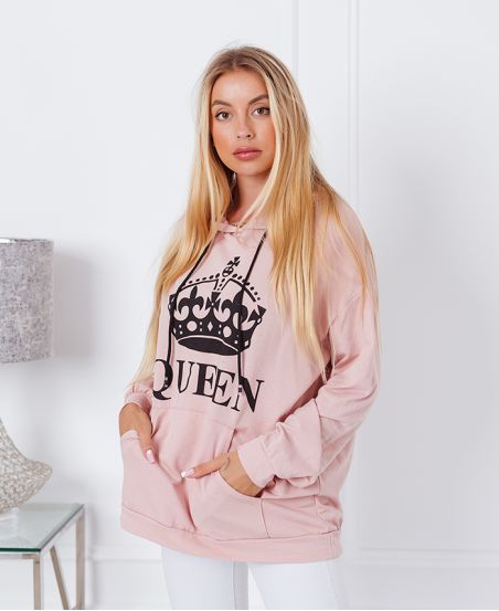 RÓŻOWY SWETER Z KAPTUREM QUEEN 9628