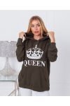 SUDADERA CON CAPUCHA QUEEN 9628 VERDE MILITAR