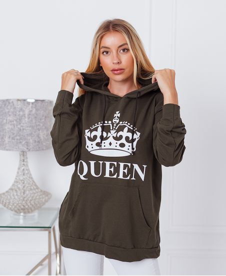 SUDADERA CON CAPUCHA QUEEN 9628 VERDE MILITAR