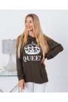 PULLOVER CON CAPPUCCIO QUEEN 9628 VERDE MILITARE