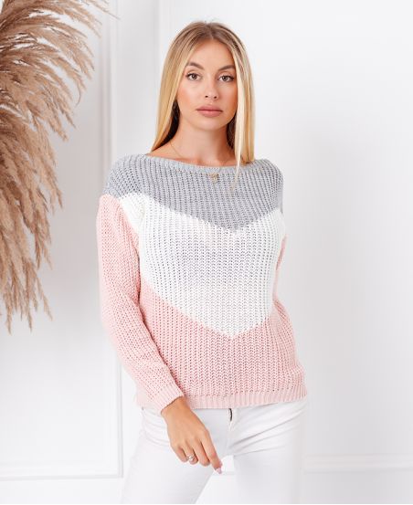 PULLOVER 3 COULEURS 2589 ROSE