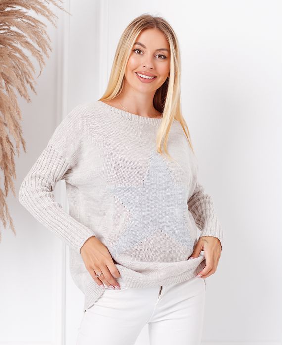 PULLOVER MAILLE ETOILE 4678 BEIGE CLAIR