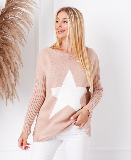 PULLOVER MAILLE ETOILE 4678 ROSE