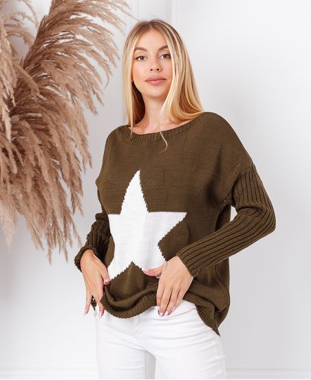 PULLOVER MAILLE ETOILE 4678 VERT MILITAIRE