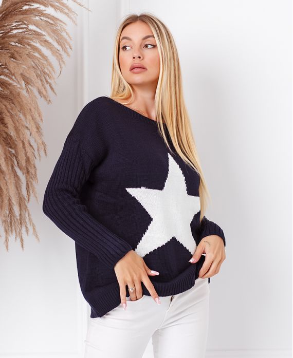 PULLOVER MAILLE ETOILE 4678 BLEU MARINE