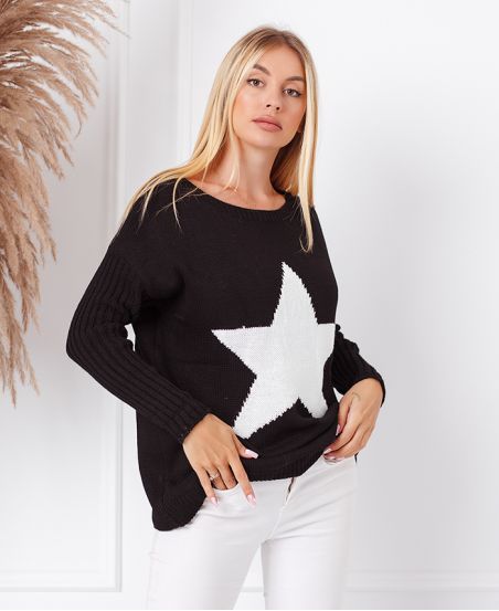 PULLOVER MAILLE ETOILE 4678 NOIR