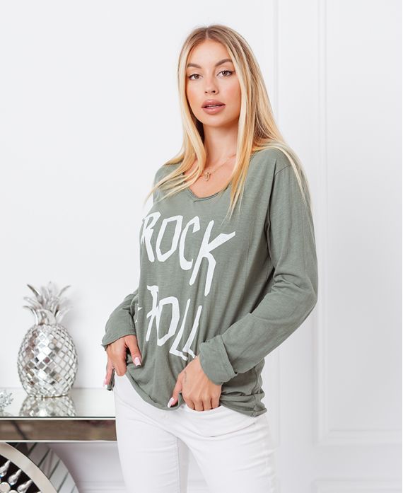 T-SHIRT COTON ROCK N ROLL 6661 VERT MILITAIRE