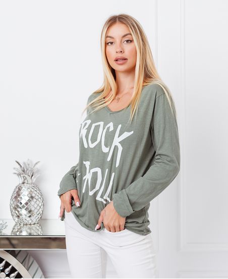 KOSZULKA BAWEŁNIANA ROCK AND ROLL 6661 MILITARY GREEN