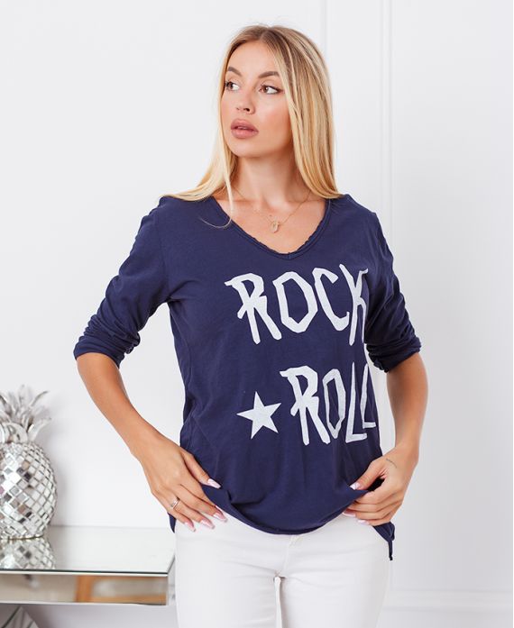 T-SHIRT COTON ROCK N ROLL 6661 BLEU MARINE