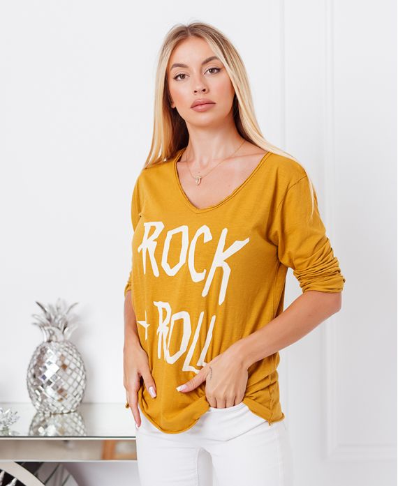 T-SHIRT COTON ROCK N ROLL 6661 MOUTARDE