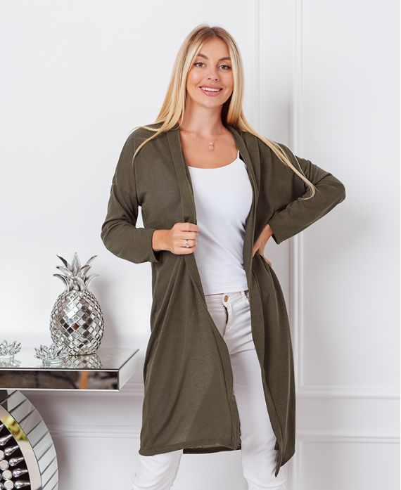 CHALECO LARGO QUE FLUYE 19413 VERDE MILITAR -  www.grossiste-pret-a-porter.com