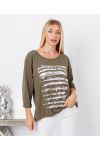 TOP FLUIDO AFFOLLAMENTO SCRITTURA 19277 VERDE MILITARE