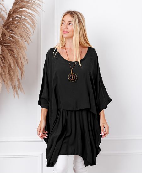 OVERSIZE TUNIC OVERLAY + NECKLACE OFFERED 19263 BLACK