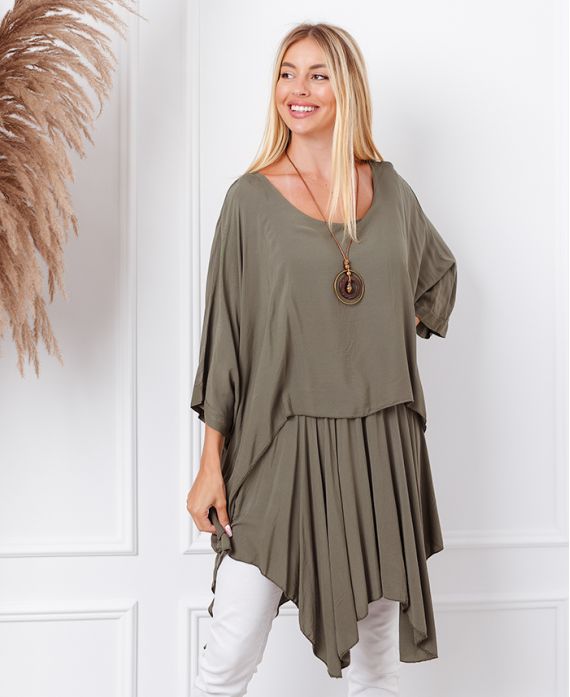 OVERSIZE TUNIC OVERLAY + NECKLACE OFFERED 19263 MILITARY GREEN