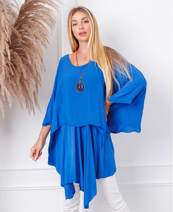 OVERLAY TUNICA OVERSIZE + COLLANA OFFERTO 19263 ROYAL BLUE