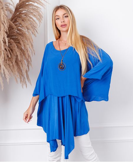 OVERSIZE TUNIC OVERLAY + NECKLACE OFFERED 19263 ROYAL BLUE