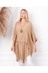 OVERSIZE TUNIC OVERLAY + NECKLACE OFFERED 19263 CAMEL